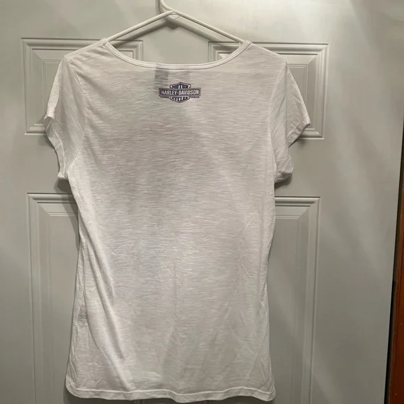 Harley Davidson Bling Logo Flag Tee Womens Lg - Picture 2 of 4